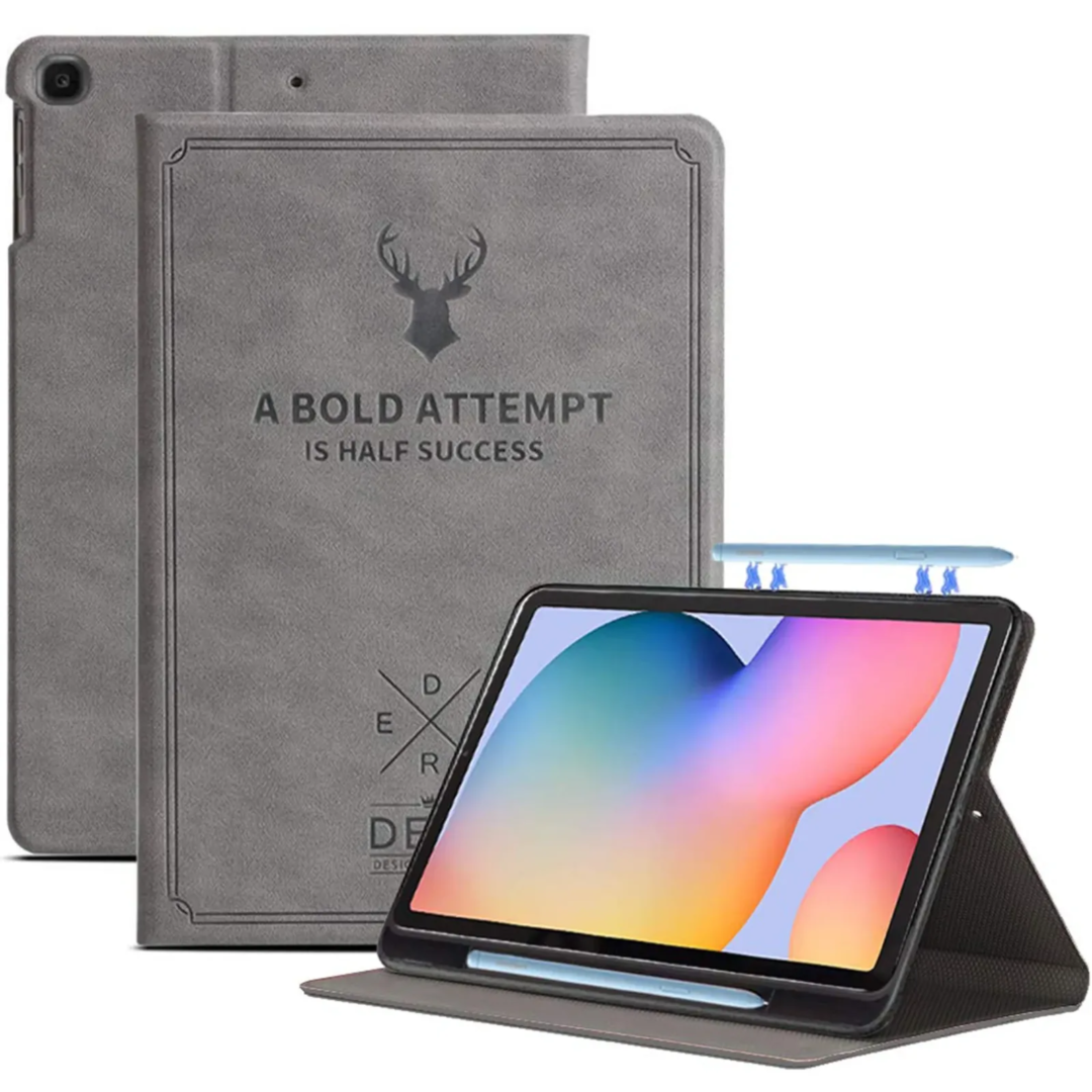 Robustrion Deer Pattern Flip Stand Case Cover with S Pen Holder for Samsung Galaxy Tab S6 Lite 10.4 inch SM-P610/P615/P613 - Grey