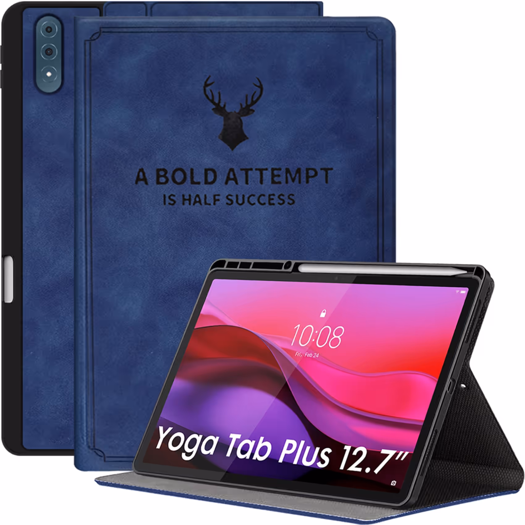 Robustrion Cover Case for Lenovo Yoga Tab Plus 12.7 inch Cover, Deer Pattern Cover Case for Lenovo Yoga Tab Plus Cover with Pencil Holder 12.7 inch [Auto Sleep Wake Support] - Blue