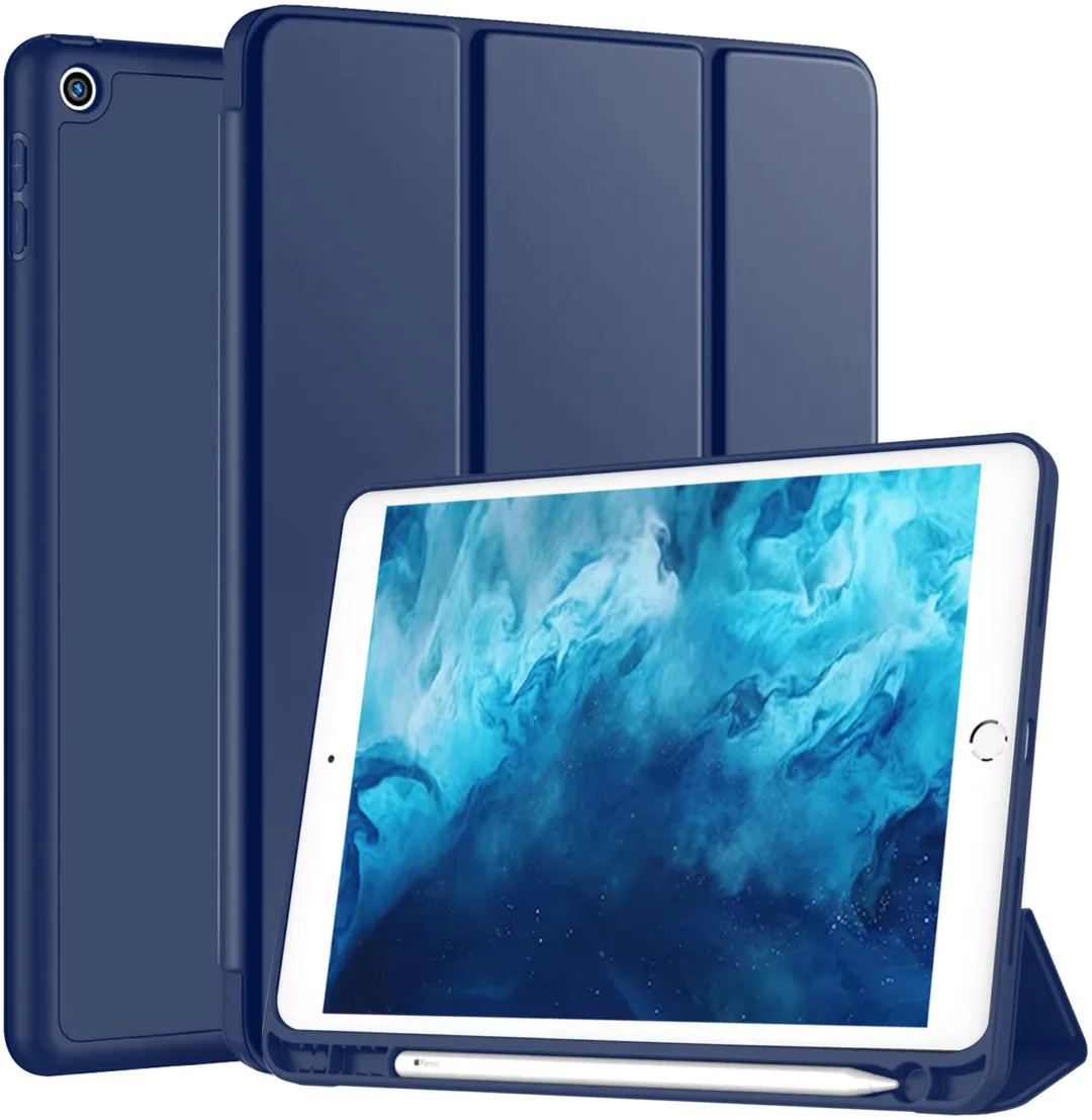 Robustrion Cover for iPad 9th Generation Cover Case with Pencil Holder for Apple iPad 10.2 inch/iPad 9th 7th 8th Generation Smart [Soft and Flexible] Flip Case [Auto Sleep/Wake Support] - Blue
