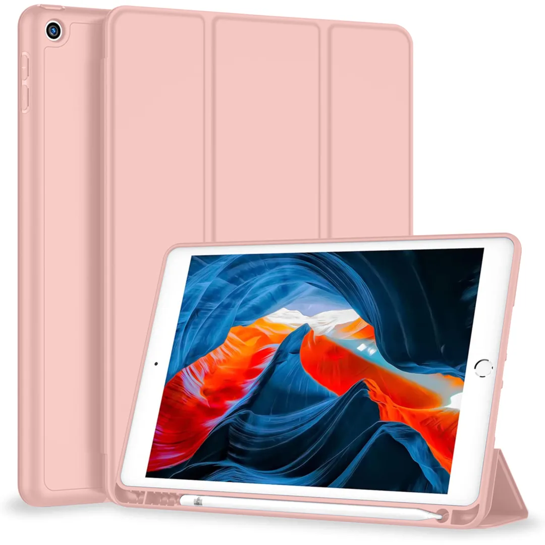 Robustrion Cover for iPad 9th Generation Cover Case with Pencil Holder for Apple iPad 10.2 inch/iPad 9th 7th 8th Generation Smart [Soft and Flexible] Flip Case [Auto Sleep/Wake Support] - Pink