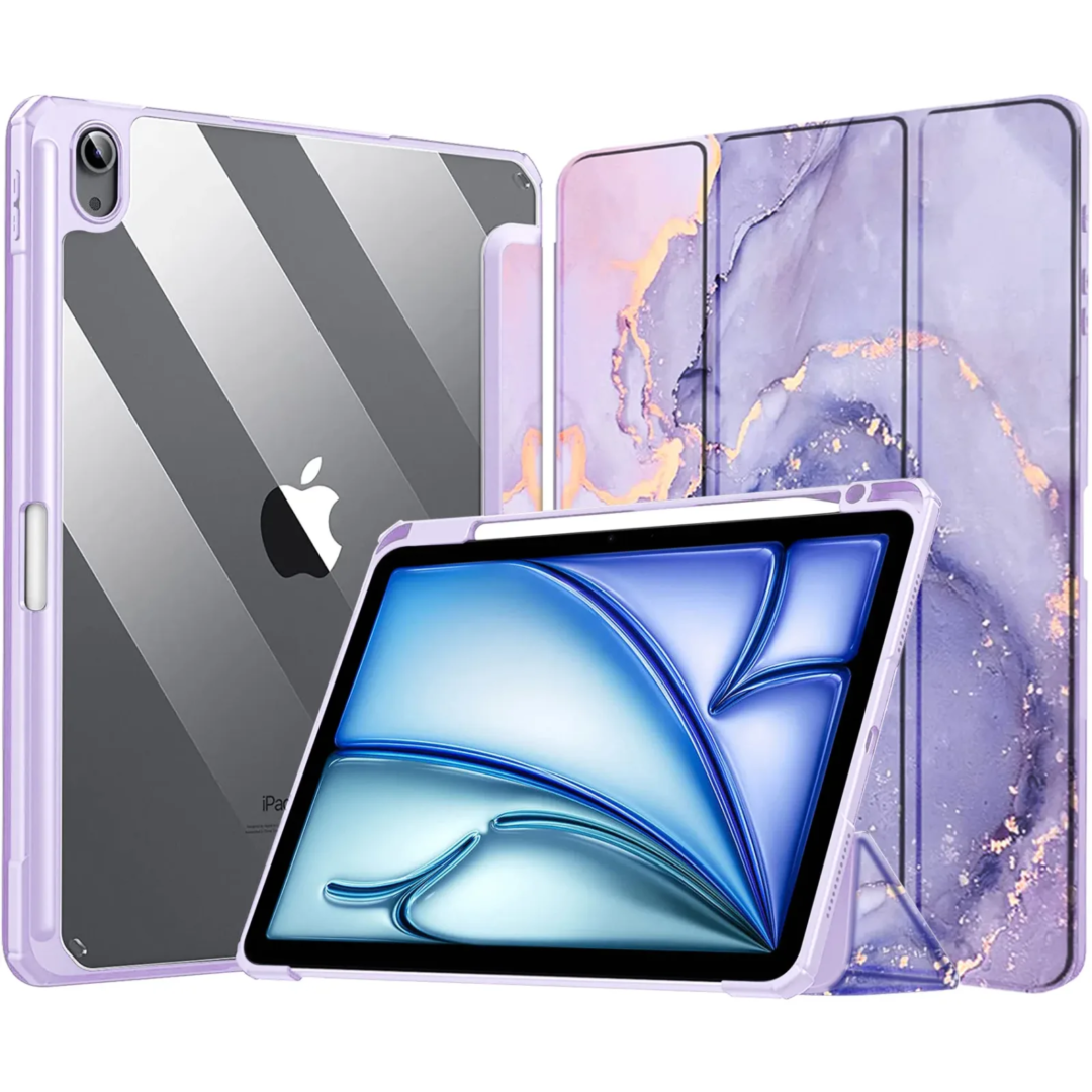 Robustrion Cover for iPad Air 13 inch M3/M2 (2025/2024) Cover Case with [Pencil Holder] [Transparent Back] Hybrid Case Cover for iPad Air 13 inch [Auto Sleep Wake Support] - MarbleLilac