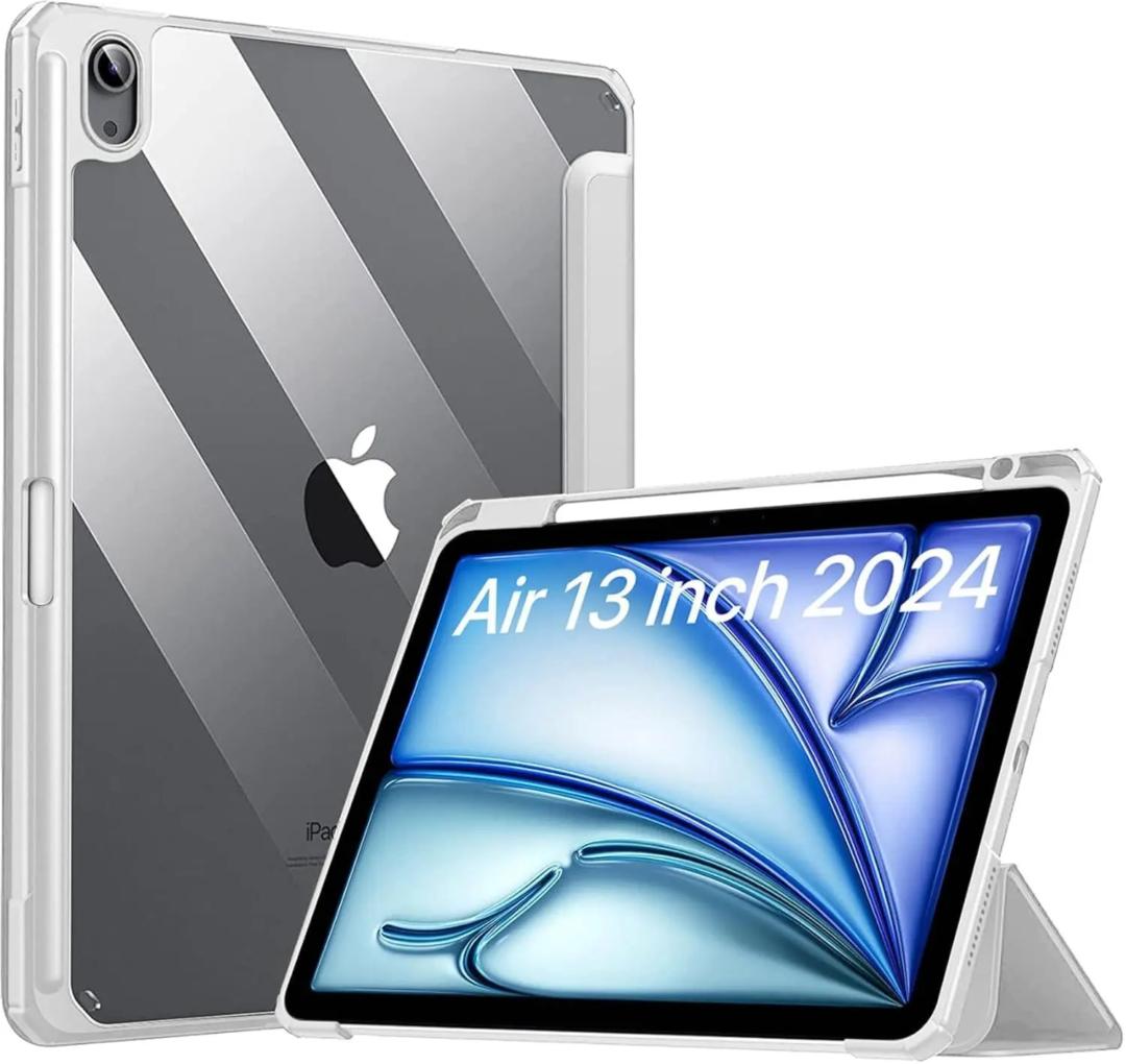 Robustrion Cover for iPad Air 13 inch M3/M2 (2025/2024) Cover Case with [Pencil Holder] [Transparent Back] Hybrid Case Cover for iPad Air 13 inch [Auto Sleep Wake Support] - Grey
