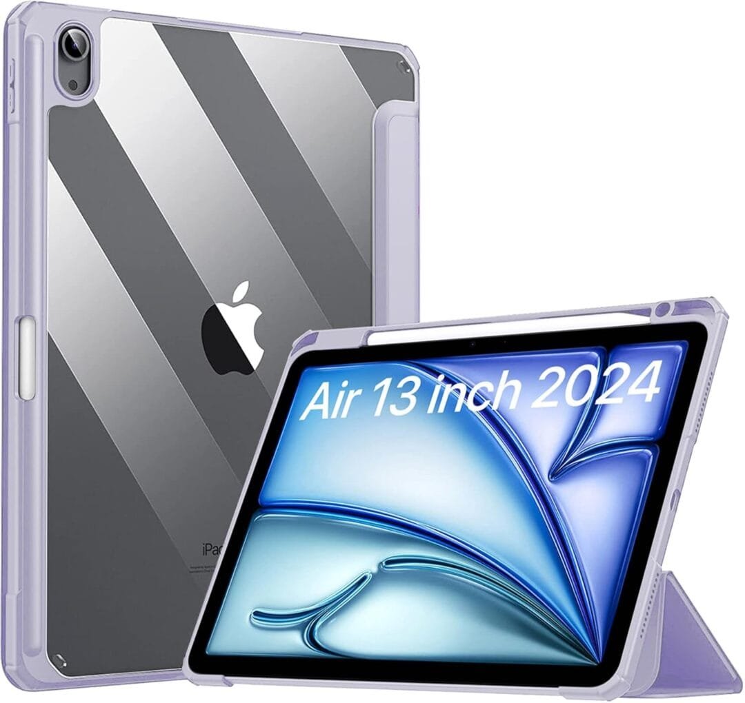 Robustrion Cover for iPad Air 13 inch M3/M2 (2025/2024) Cover Case with [Pencil Holder] [Transparent Back] Hybrid Case Cover for iPad Air 13 inch [Auto Sleep Wake Support] - Lavender