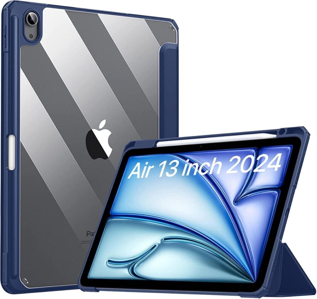 Robustrion Cover for iPad Air 13 inch M3/M2 (2025/2024) Cover Case with [Pencil Holder] [Transparent Back] Hybrid Case Cover for iPad Air 13 inch [Auto Sleep Wake Support] - Navy
