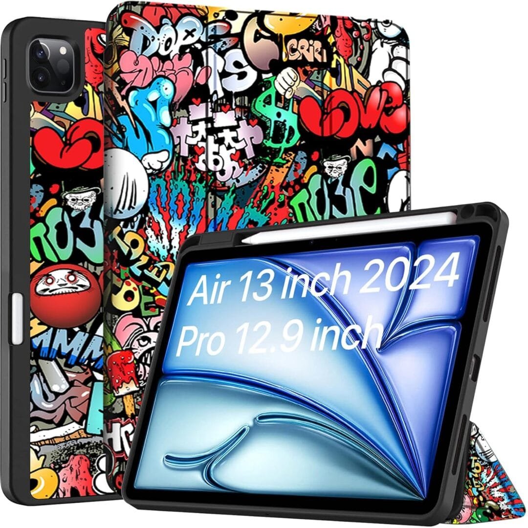 Robustrion Cover for iPad Air 13 inch M3/M2 (2025/2024) Cover Case/for iPad Pro 12.9 inch with Pencil Holder, Case Cover for iPad Air 13 inch [Auto Sleep Wake Support] - Hippy