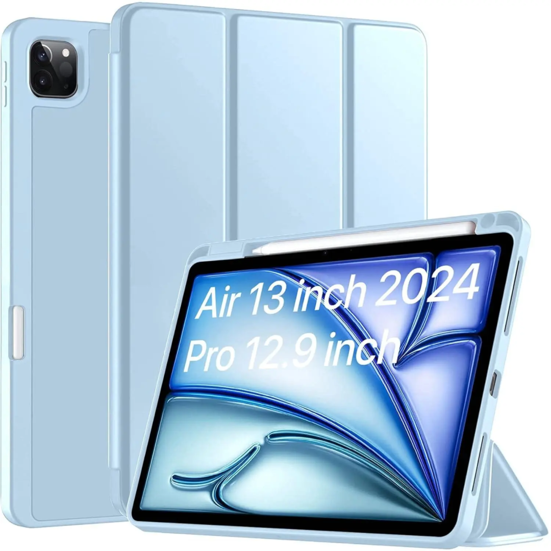 Robustrion Cover for iPad Air 13 inch M3/M2 (2025/2024) Cover Case/for iPad Pro 12.9 inch with Pencil Holder, Case Cover for iPad Air 13 inch [Auto Sleep Wake Support] - Lblue