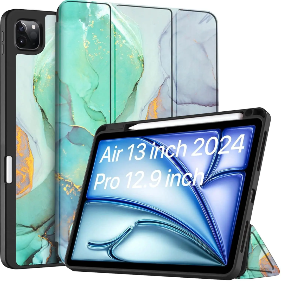 Robustrion Cover for iPad Air 13 inch M3/M2 (2025/2024) Cover Case/for iPad Pro 12.9 inch with Pencil Holder, Case Cover for iPad Air 13 inch [Auto Sleep Wake Support] - MarbleGrn