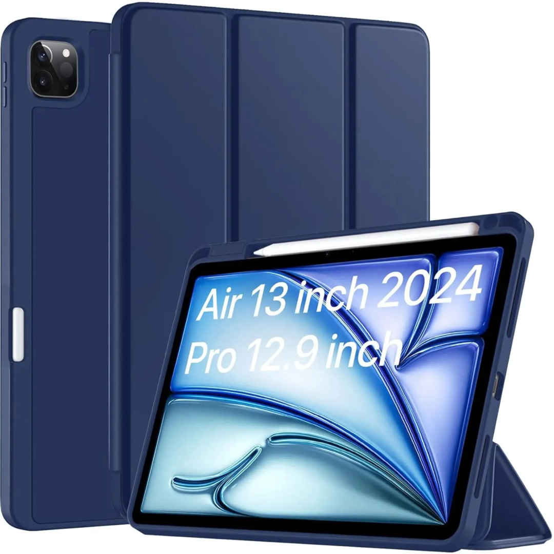 Robustrion Cover for iPad Air 13 inch M3/M2 (2025/2024) Cover Case/for iPad Pro 12.9 inch with Pencil Holder, Case Cover for iPad Air 13 inch [Auto Sleep Wake Support] - Navy