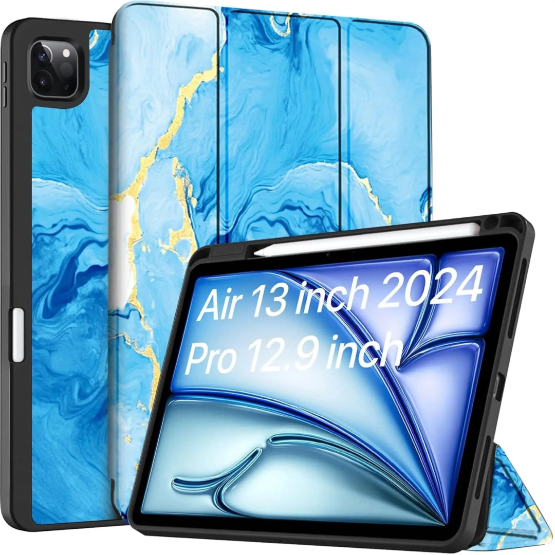 Robustrion Cover for iPad Air 13 inch M3/M2 (2025/2024) Cover Case/for iPad Pro 12.9 inch with Pencil Holder, Case Cover for iPad Air 13 inch [Auto Sleep Wake Support] - OceanBlue
