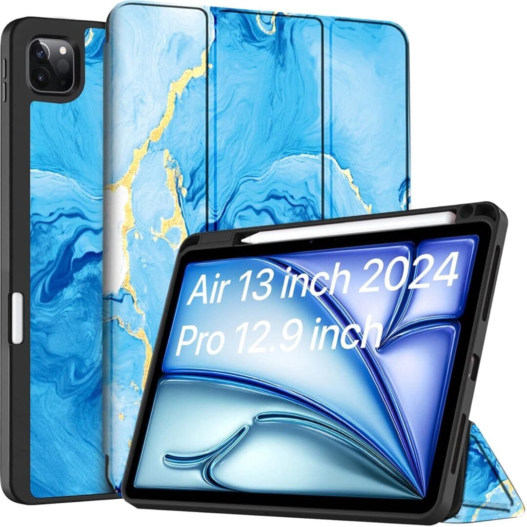 Robustrion Cover for iPad Air 13 inch M3/M2 (2025/2024) Cover Case/for iPad Pro 12.9 inch with Pencil Holder, Case Cover for iPad Air 13 inch [Auto Sleep Wake Support] - OceanBlue
