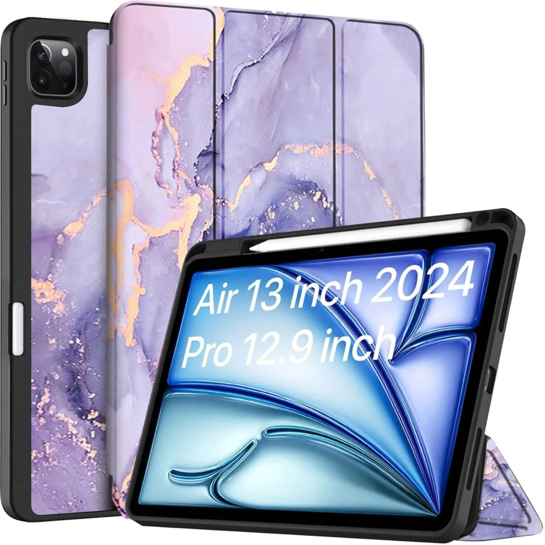 Robustrion Cover for iPad Air 13 inch M3/M2 (2025/2024) Cover Case/for iPad Pro 12.9 inch with Pencil Holder, Case Cover for iPad Air 13 inch [Auto Sleep Wake Support] - MarbleLilc
