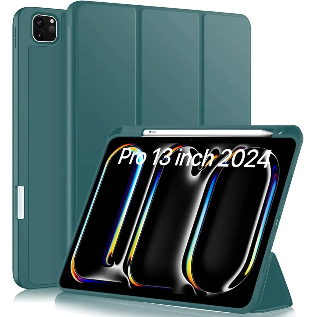 Robustrion Cover for iPad Pro 13 inch Cover Case (M4) with Pencil Holder, Case Cover for iPad Pro 13 inch 2024 [Auto Sleep Wake Support] - DKGreen