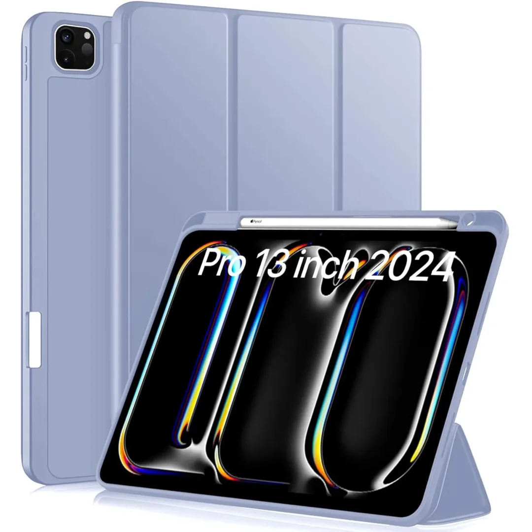 Robustrion Cover for iPad Pro 13 inch Cover Case (M4) with Pencil Holder, Case Cover for iPad Pro 13 inch 2024 [Auto Sleep Wake Support] - Lavender