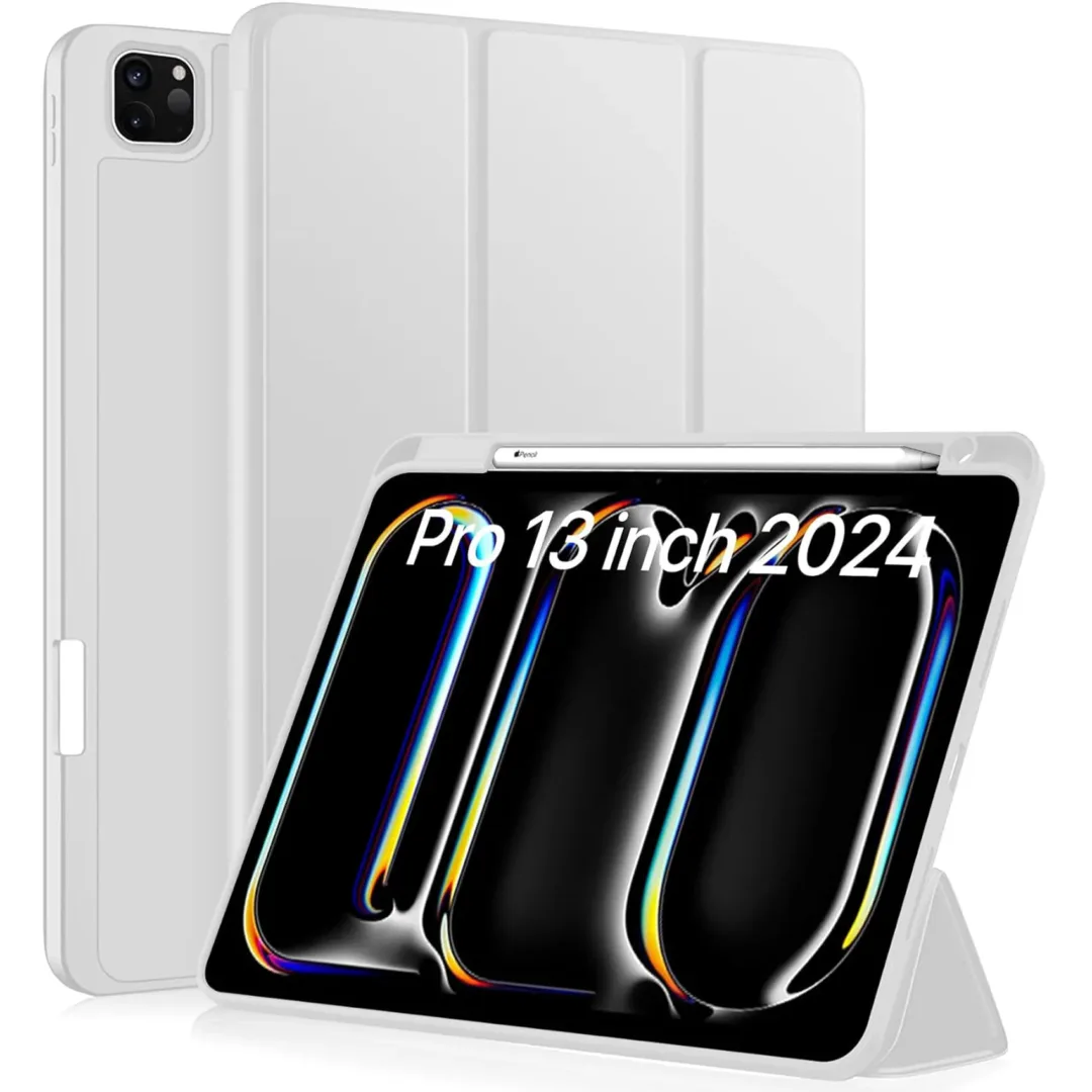 Robustrion Cover for iPad Pro 13 inch Cover Case (M4) with Pencil Holder, Case Cover for iPad Pro 13 inch 2024 [Auto Sleep Wake Support] - LghtGrey