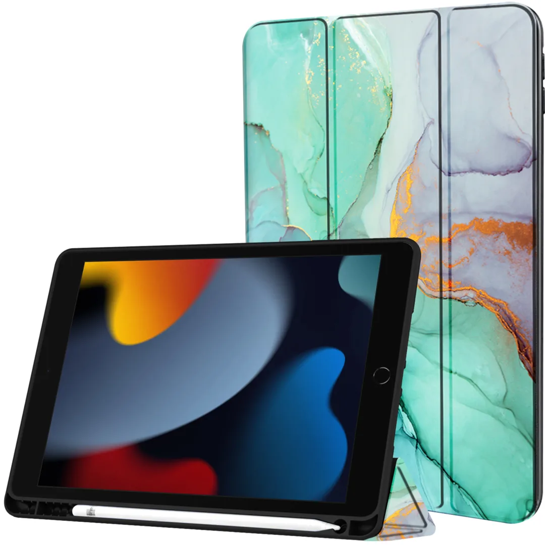 Robustrion Cover for iPad 9th Generation Cover Case with Pencil Holder for Apple iPad 10.2 inch/iPad 9th 7th 8th Generation Smart [Soft and Flexible] Flip Case [Auto Sleep/Wake Support] - MarbleGreen