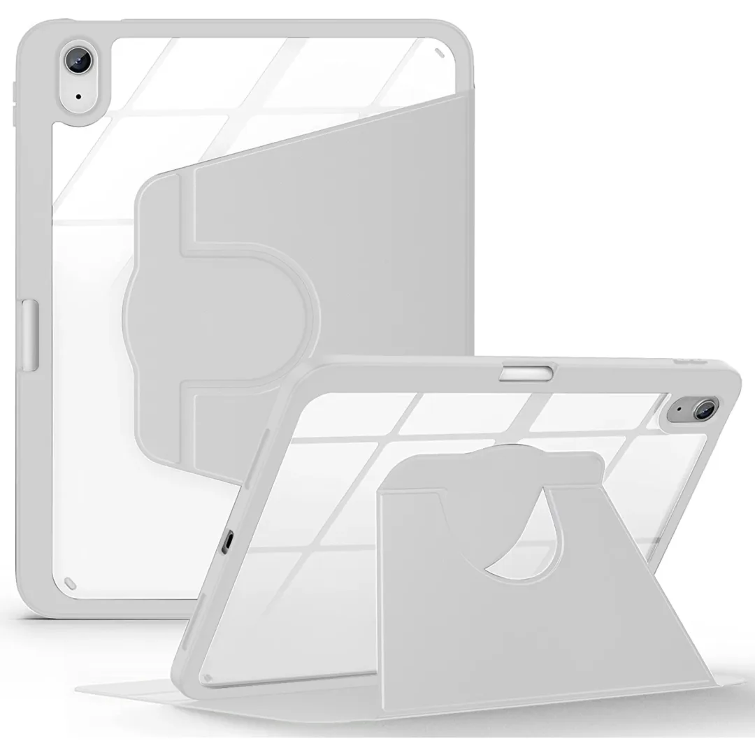 Robustrion Cover Case for iPad 11th Generation (A16 / 10th Generation Cover [360 Rotation Cover Case] [Pencil Holder] [Auto Sleep Wake] with Transparent Back for iPad 10th 10.9"/11th Gen 11" - Grey