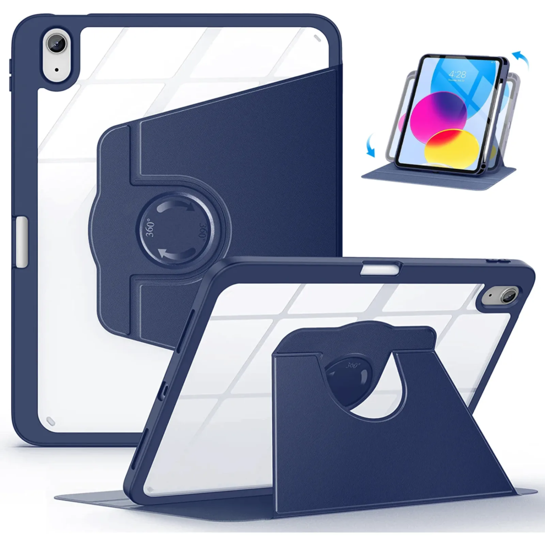 Robustrion Cover Case for iPad 11th Generation (A16 / 10th Generation Cover [360 Rotation Cover Case] [Pencil Holder] [Auto Sleep Wake] with Transparent Back for iPad 10th 10.9"/11th Gen 11" - Navy