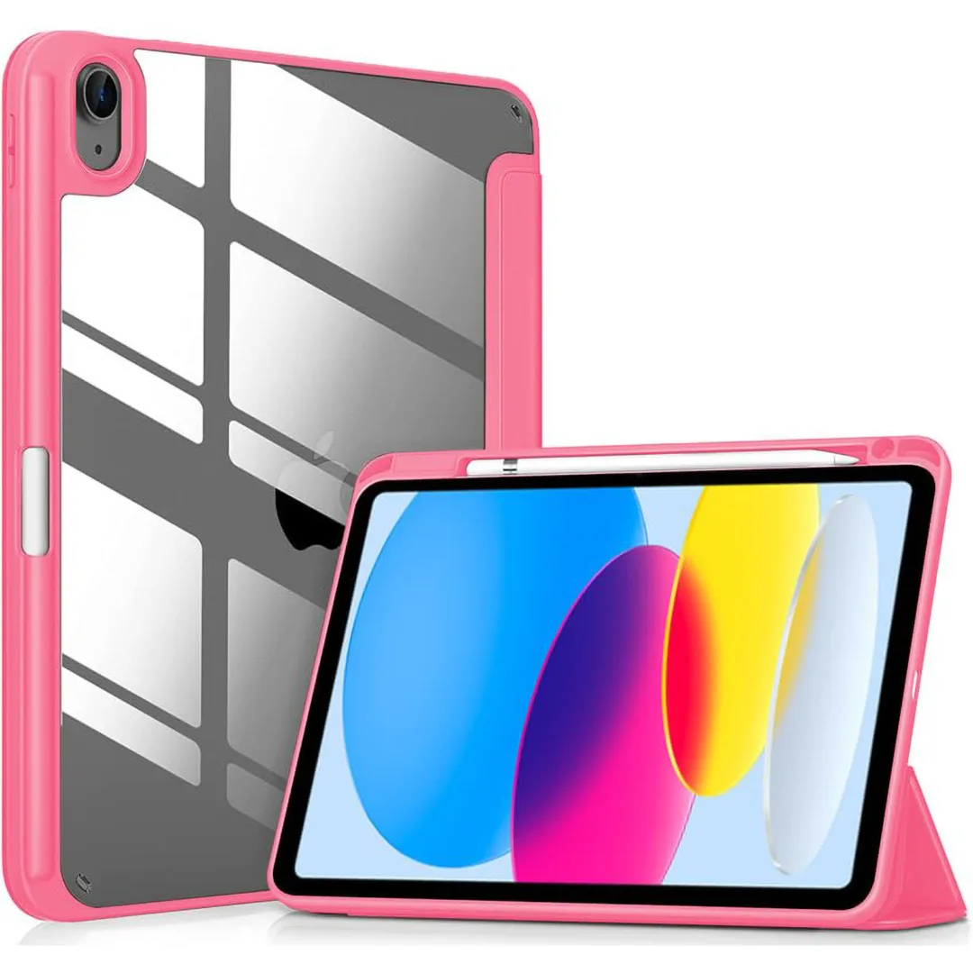 Robustrion Cover for iPad 11th (A16) / 10th Generation Cover Case (2025/2022) [Pencil Holder] (Right Side) [Auto Sleep Wake], Trifold Flip Stand Case for iPad 10th Gen / 11th Generation - HotPink
