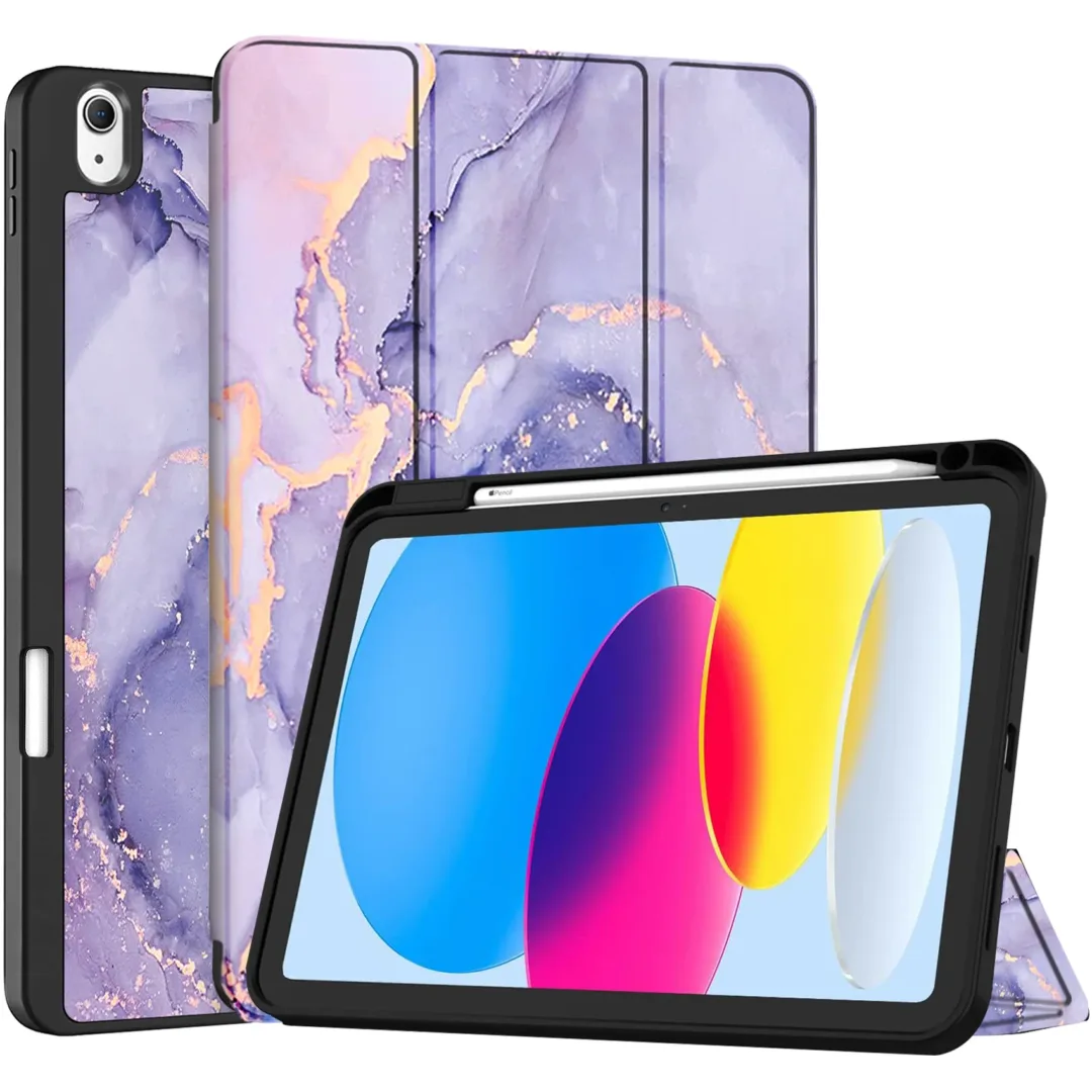 Robustrion Cover for iPad 11th Generation (A16) / 10th Gen Cover Case with [Right Side Pencil Holder] [Auto Sleep Wake] [Soft Back] (2022/2025), Case for iPad 11th 11"/ 10th 10.9" - MrblLilac