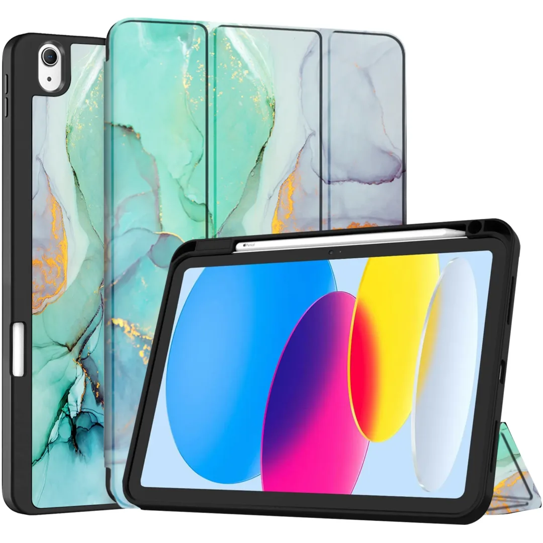 Robustrion Cover for iPad 11th Generation (A16) / 10th Gen Cover Case with [Right Side Pencil Holder] [Auto Sleep Wake] [Soft Back] (2022/2025), Case for iPad 11th 11"/ 10th 10.9" - MrbleGren