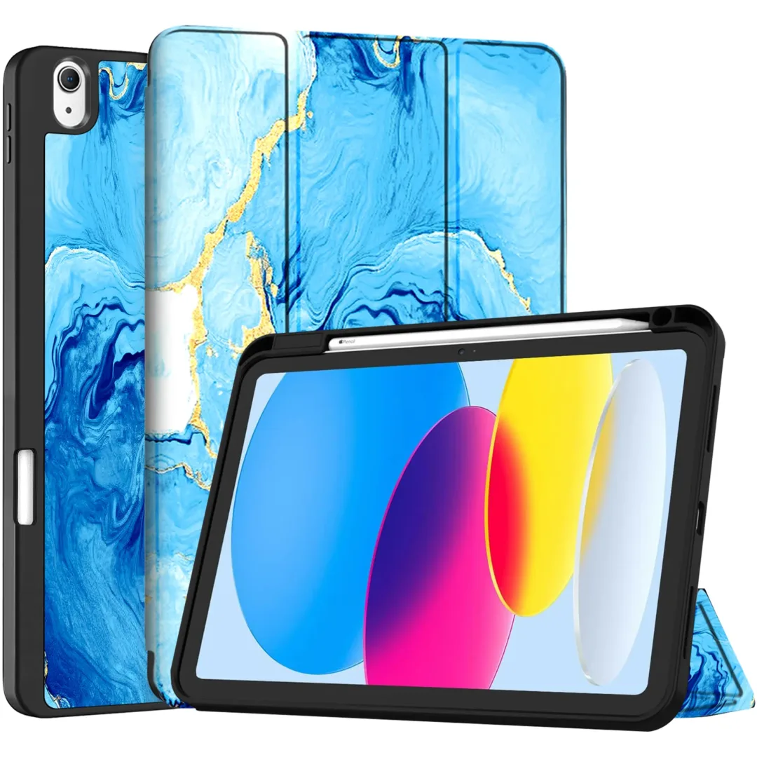 Robustrion Cover for iPad 11th Generation (A16) / 10th Gen Cover Case with [Right Side Pencil Holder] [Auto Sleep Wake] [Soft Back] (2022/2025), Case for iPad 11th 11"/ 10th 10.9" - OceanBlue