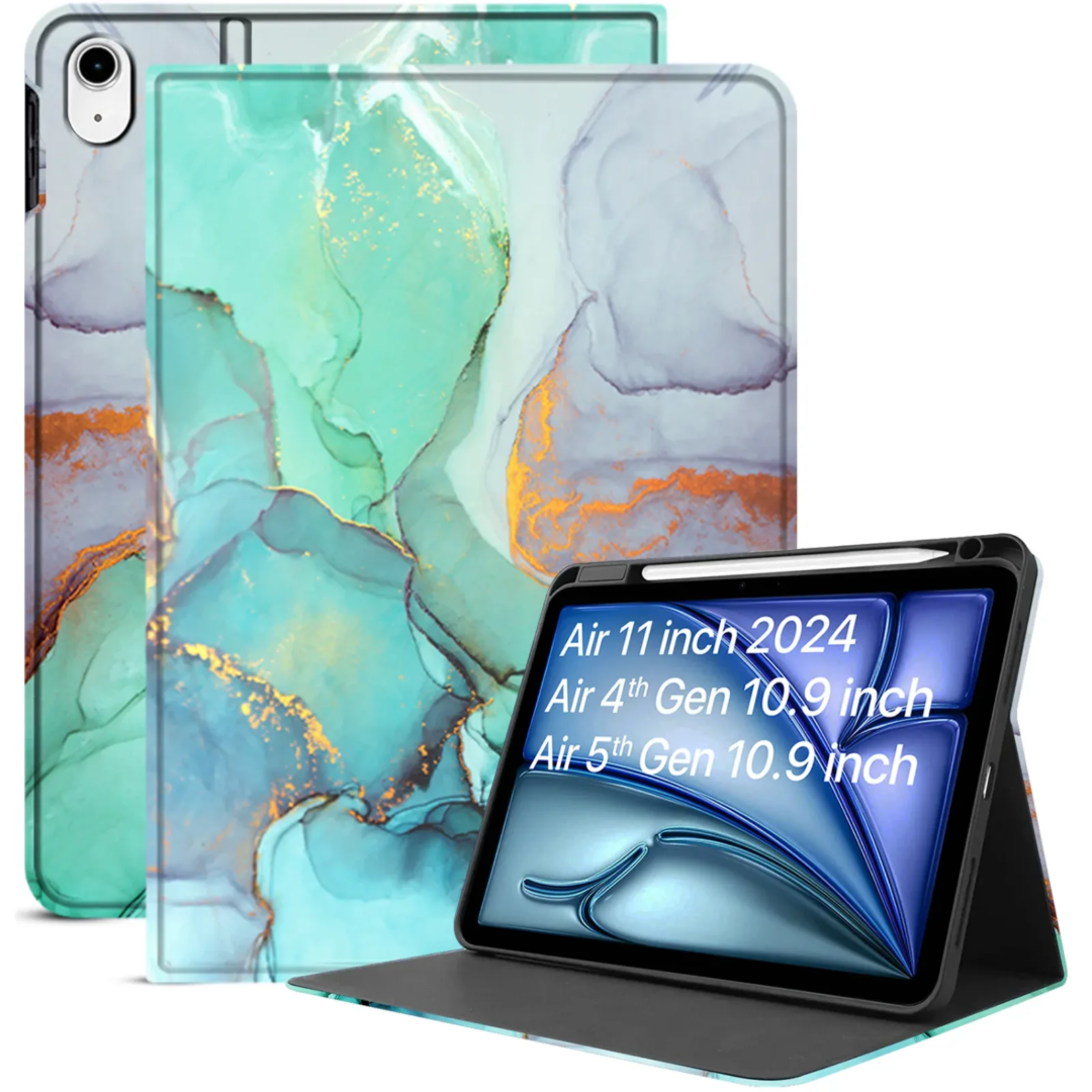 Robustrion Case Cover for iPad Air 11 inch M3 / M2 (2024/2025) / iPad Air 5th Generation Cover / 4th Gen 10.9 inch with [Pencil Holder Right Side] [Auto Sleep Wake] Folio Cover Case - MrblGreen