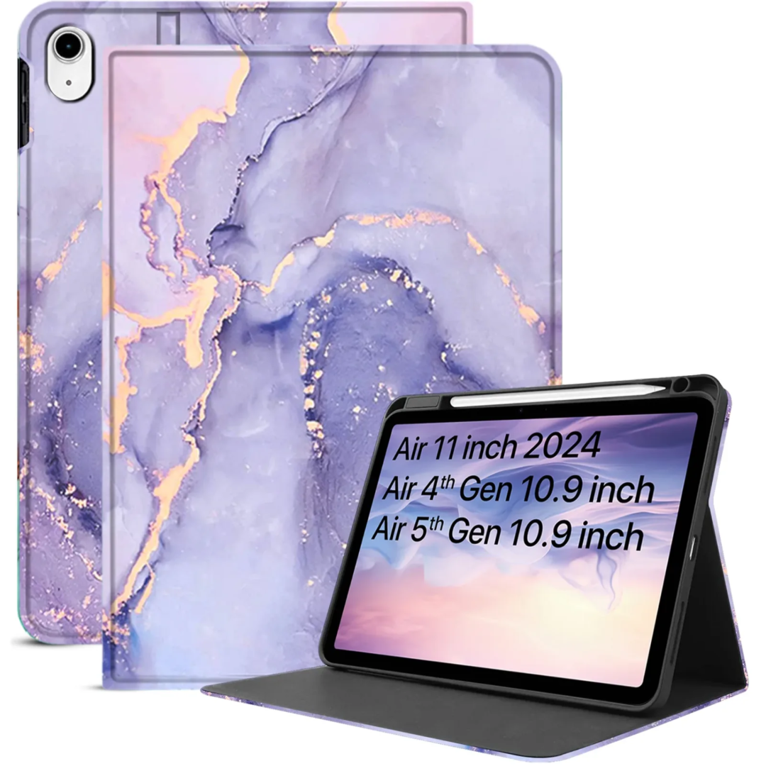 Robustrion Case Cover for iPad Air 11 inch M3 / M2 (2024/2025) / iPad Air 5th Generation Cover / 4th Gen 10.9 inch with [Pencil Holder Right Side] [Auto Sleep Wake] Folio Cover Case - MrblLilac