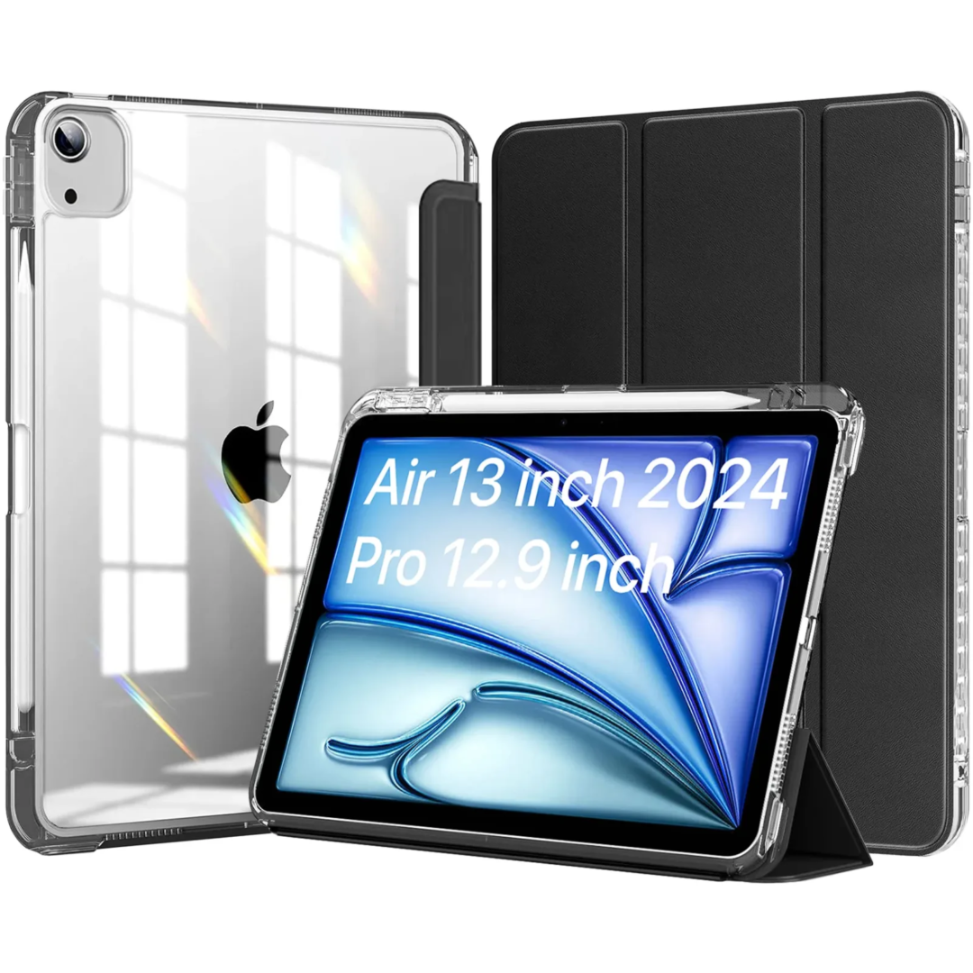 Robustrion Cover for iPad Air 13 inch M3/M2 Cover Case (2025/2024) / for iPad Pro 12.9 inch with [Pencil Holder] [Transparent Back], Case Cover for iPad Air 13" [Auto Sleep Wake Support]