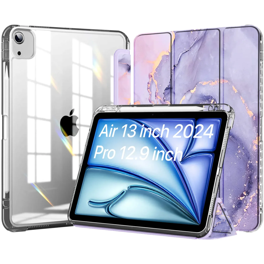 Robustrion Cover for iPad Air 13 inch M3/M2 Cover Case (2025/2024) / for iPad Pro 12.9 inch with [Pencil Holder] [Transparent Back], Case Cover for iPad Air 13" [Auto Sleep Wake Support] - MrbLlc