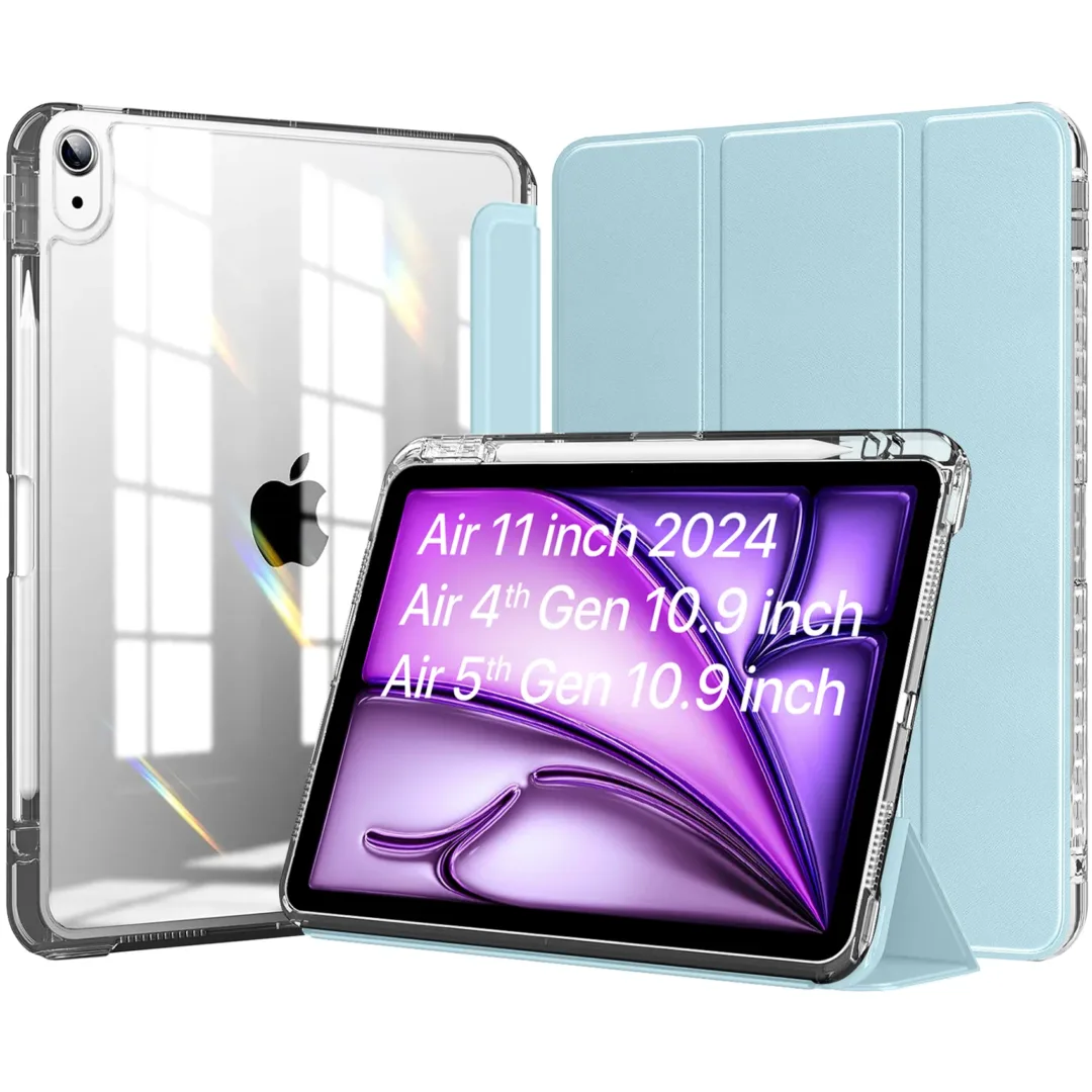 Robustrion Case Cover for iPad Air 11 Inch Cover M3 / M2 / iPad Air 5th Generation/Air 4th Gen with [Transparent Back] [Pencil Holder] for iPad Air 11 M3 M2/Air 4th 5th 6th 7th Generation - Lblu