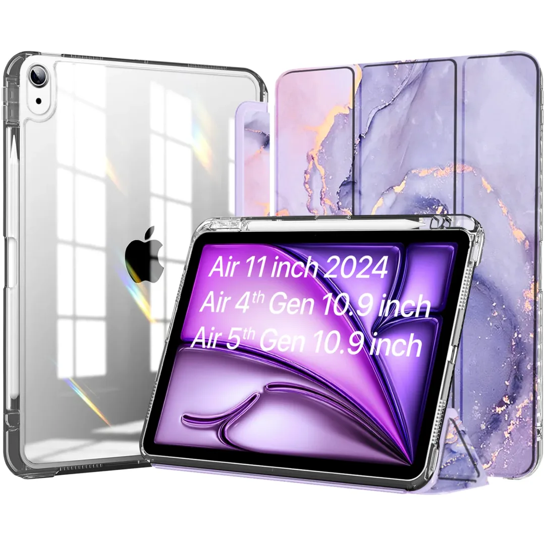 Robustrion Case Cover for iPad Air 11 Inch Cover M3 / M2 / iPad Air 5th Generation/Air 4th Gen with [Transparent Back] [Pencil Holder] for iPad Air 11 M3 M2/Air 4th 5th 6th 7th Generation - MrbLilc