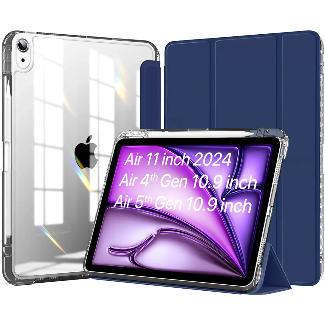 Robustrion Case Cover for iPad Air 11 Inch Cover M3 / M2 / iPad Air 5th Generation/Air 4th Gen with [Transparent Back] [Pencil Holder] for iPad Air 11 M3 M2/Air 4th 5th 6th 7th Generation - Navy
