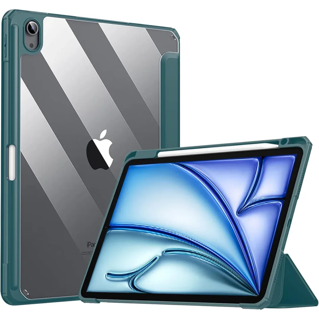 Robustrion Case Cover for iPad Air 11 Inch Cover M3 / M2 / iPad Air 5th Generation Cover/Air 4th Gen Hybrid Case with [Pencil Holder] for iPad Air 11 inch/Air 4th 5th 6th 7th Generation - DarkGreen