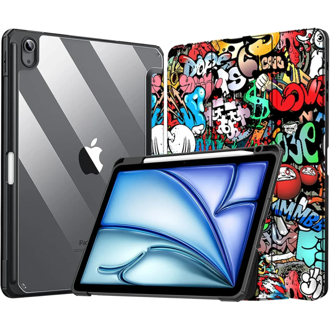 Robustrion Case Cover for iPad Air 11 Inch Cover M3 / M2 / iPad Air 5th Generation Cover/Air 4th Gen Hybrid Case with [Pencil Holder] for iPad Air 11 inch/Air 4th 5th 6th 7th Generation - Hippy