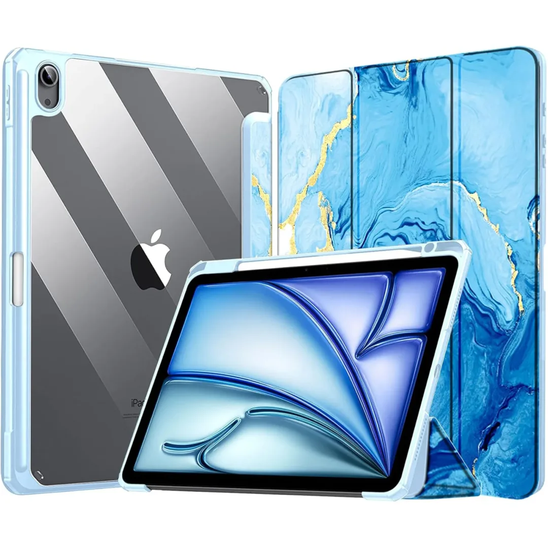 Robustrion Case Cover for iPad Air 11 Inch Cover M3 / M2 / iPad Air 5th Generation Cover/Air 4th Gen Hybrid Case with [Pencil Holder] for iPad Air 11 inch/Air 4th 5th 6th 7th Generation - OceanBlue