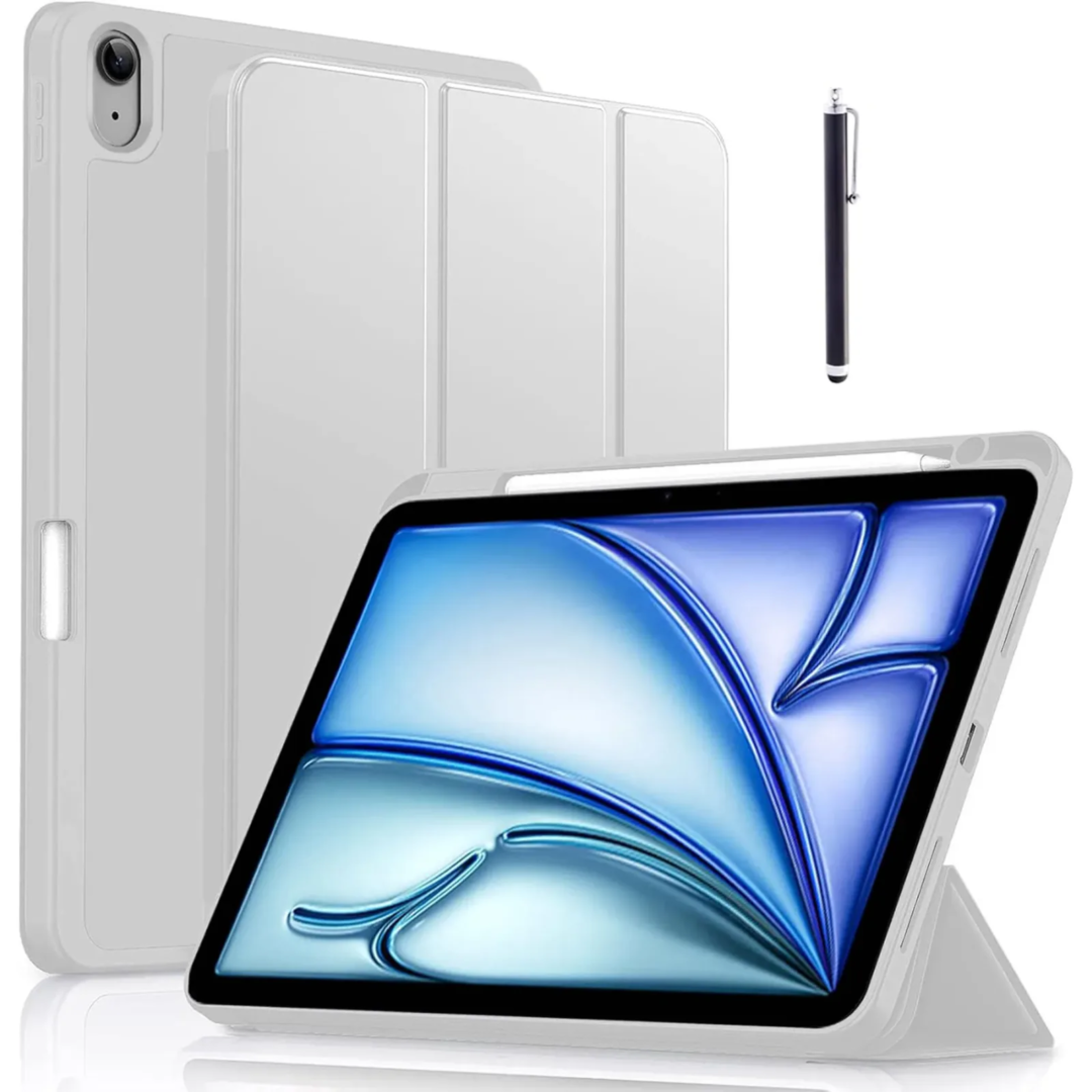 Robustrion Case Cover for iPad Air 11 inch Cover M2 2024 / iPad Air 4th 5th 6th Generation Cover 10.9" with [Pencil Holder] [Soft Flexible Back] [Auto Sleep Wake] and Stylus Pen - LghtGrey