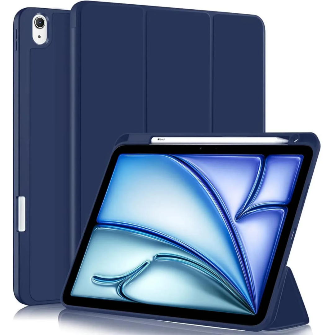 Robustrion Cover for for iPad Air 11 inch Cover M2 2024 6th Generation/iPad Air 5th Generation Cover/iPad Air 4th Generation Flip Stand Case Cover with Pencil Holder [Right Side] 10.9 inch - Navy