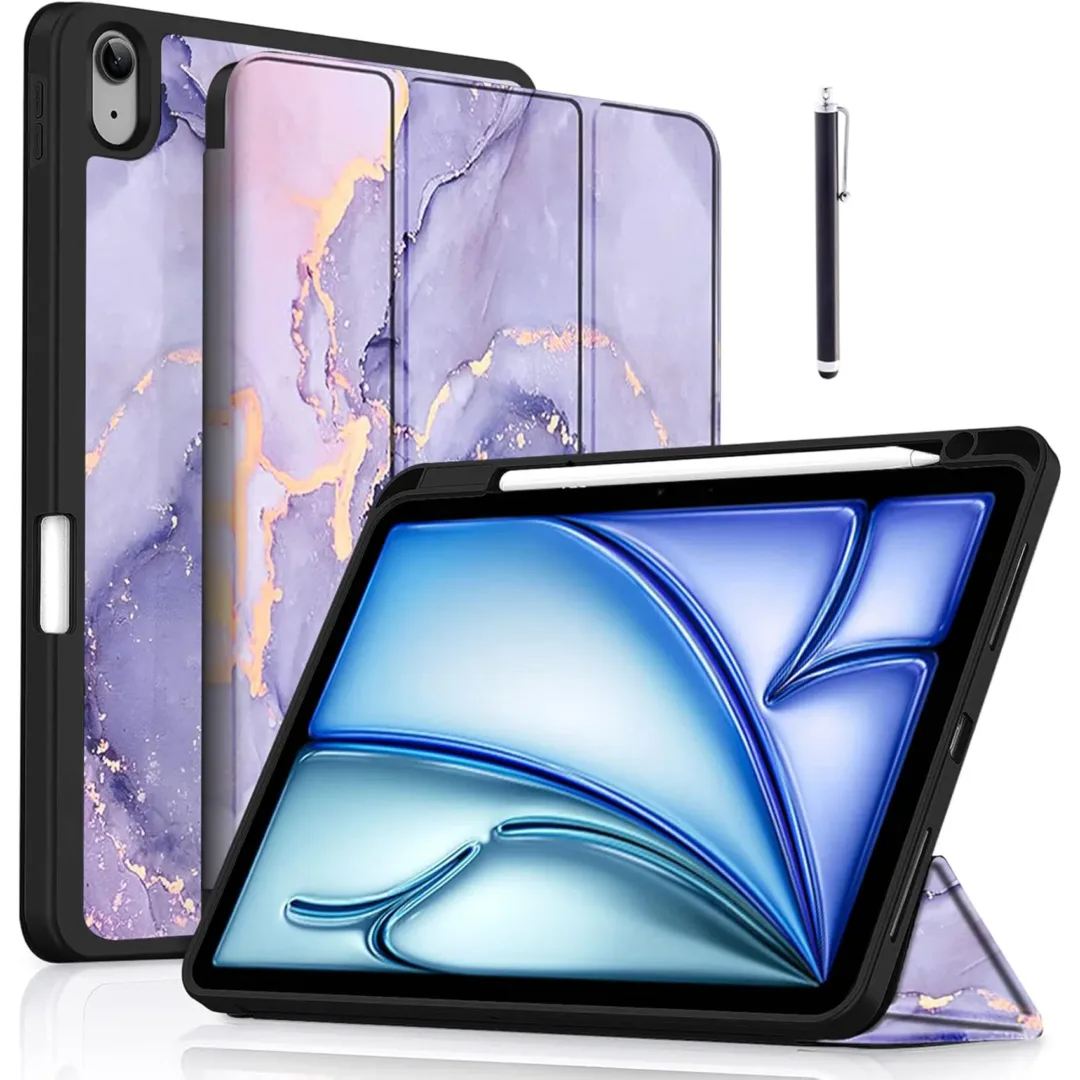 Robustrion Case Cover for iPad Air 11 inch M3 / M2 (2024/2025)/iPad Air 5th Generation Cover/4th Gen 10.9" with [Pencil Holder Right Side][Flexible Back][Auto Sleep Wake] and Stylus Pen - MrbLlac