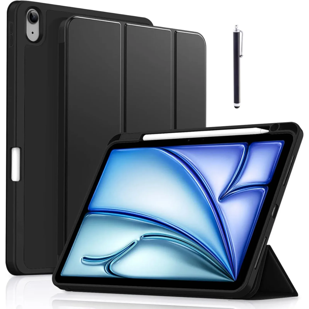 Robustrion Case Cover for iPad Air 11 inch M3 / M2 (2024/2025)/iPad Air 5th Generation Cover/4th Gen 10.9" with [Pencil Holder Right Side][Flexible Back][Auto Sleep Wake] and Stylus Pen