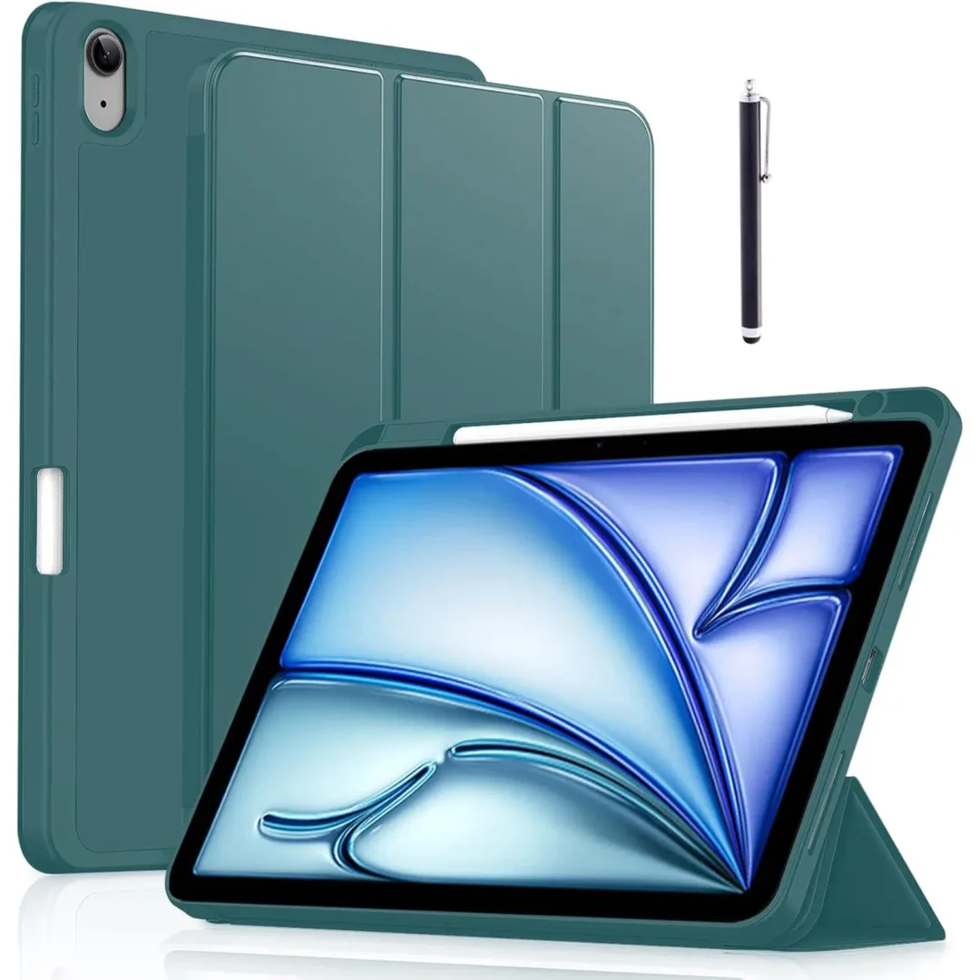 Robustrion Case Cover for iPad Air 11 inch M3 / M2 (2024/2025)/iPad Air 5th Generation Cover/4th Gen 10.9" with [Pencil Holder Right Side][Flexible Back][Auto Sleep Wake] and Stylus Pen - DKGren