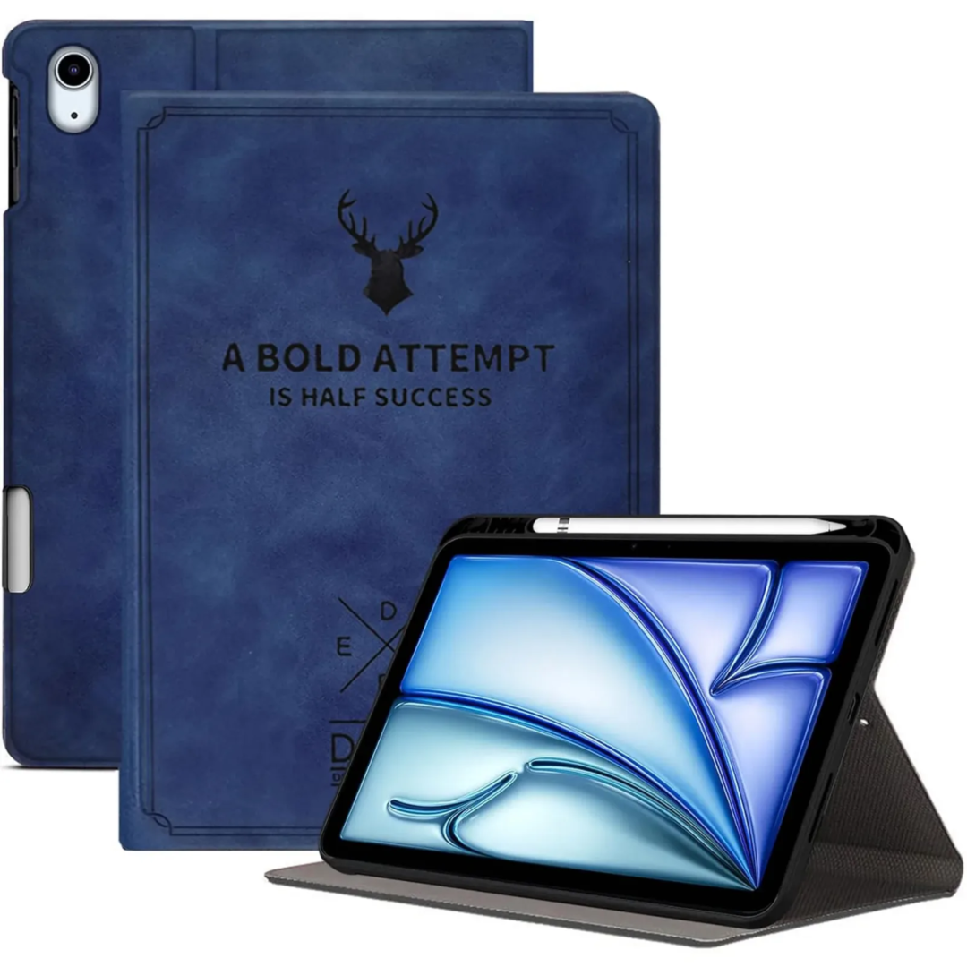 Robustrion for iPad Air 11 inch Cover M2 2024 6th Generation/iPad Air 5th Generation Cover Case/iPad Air 4th Generation Deer Pattern Flip Case with Pencil Holder [Right Side] - Blue