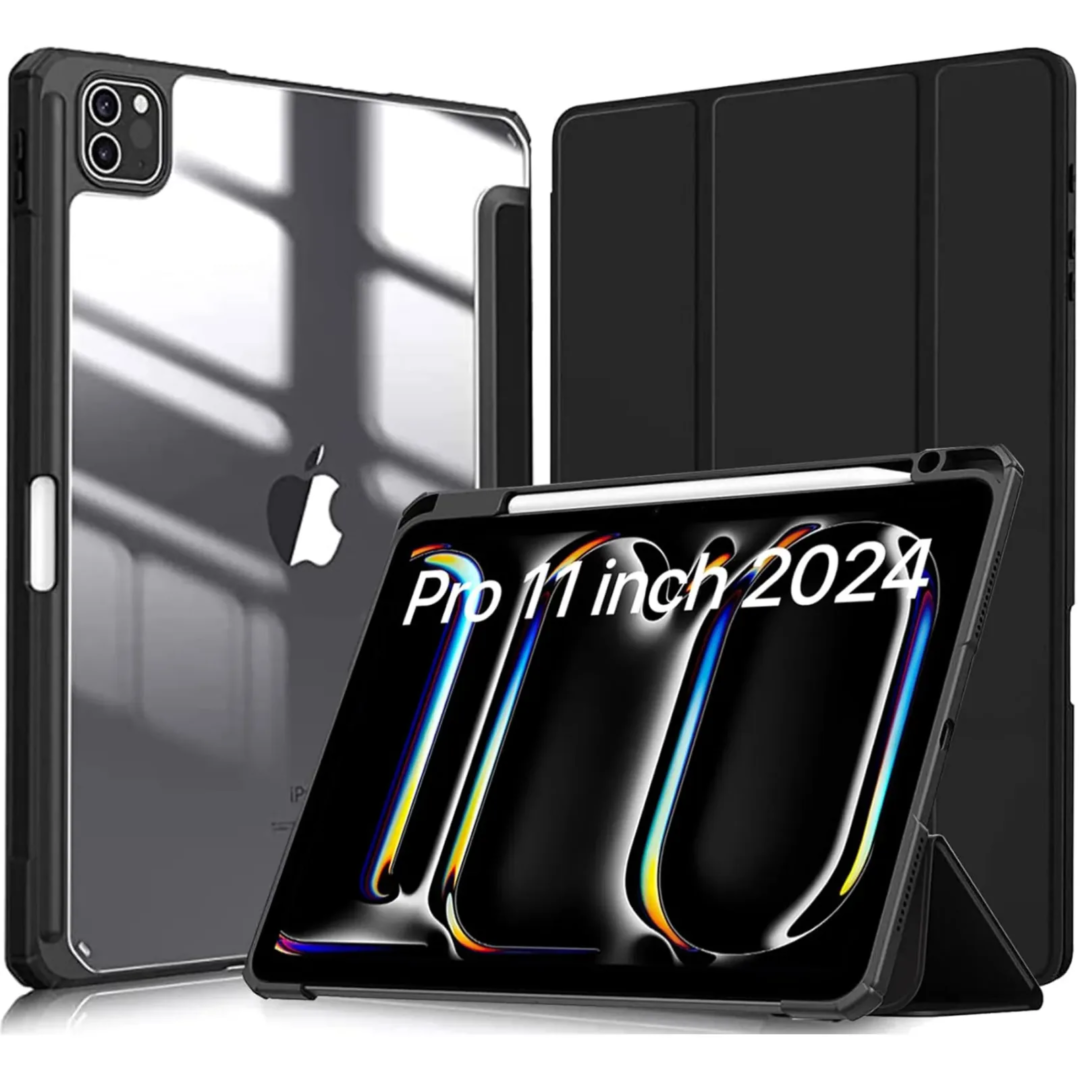 Robustrion for iPad Pro 11 inch M4 Cover Case 5th Generation (M4 2024) with [Pencil Holder] [Transparent Back] Hybrid Case Cover for iPad Pro 11 inch [Auto Sleep Wake Support]