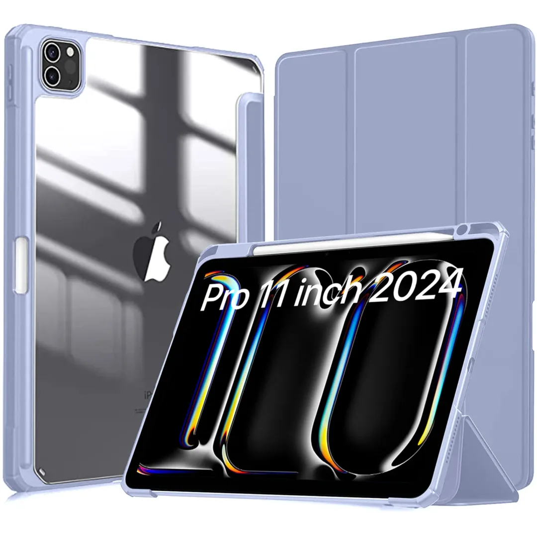 Robustrion for iPad Pro 11 inch M4 Cover Case 5th Generation (M4 2024) with [Pencil Holder] [Transparent Back] Hybrid Case Cover for iPad Pro 11 inch [Auto Sleep Wake Support]