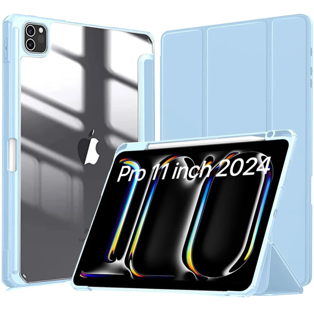 Robustrion for iPad Pro 11 inch M4 Cover Case 5th Generation (M4 2024) with [Pencil Holder] [Transparent Back] Hybrid Case Cover for iPad Pro 11 inch [Auto Sleep Wake Support] - LghtBlue