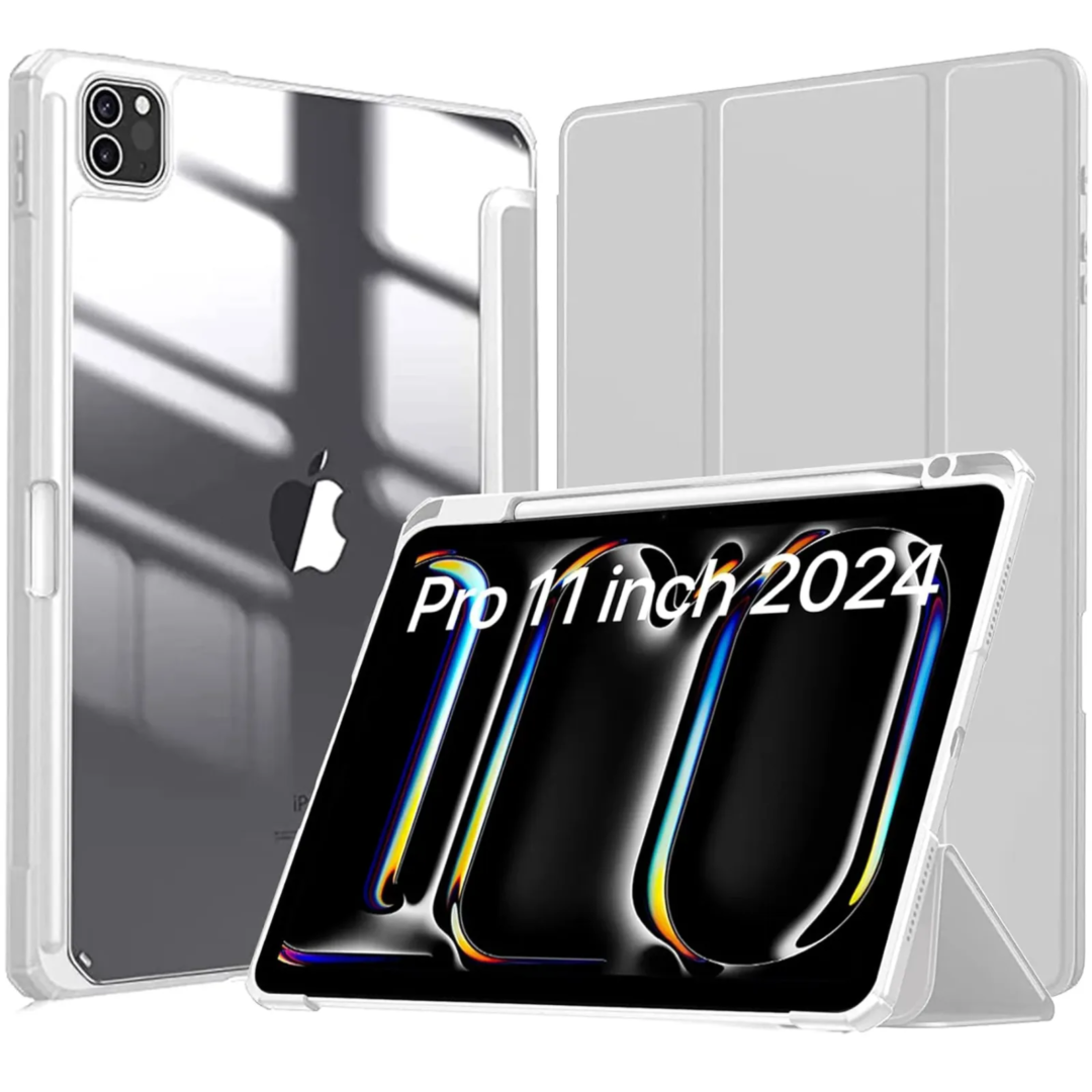 Robustrion for iPad Pro 11 inch M4 Cover Case 5th Generation (M4 2024) with [Pencil Holder] [Transparent Back] Hybrid Case Cover for iPad Pro 11 inch [Auto Sleep Wake Support] - LightGry