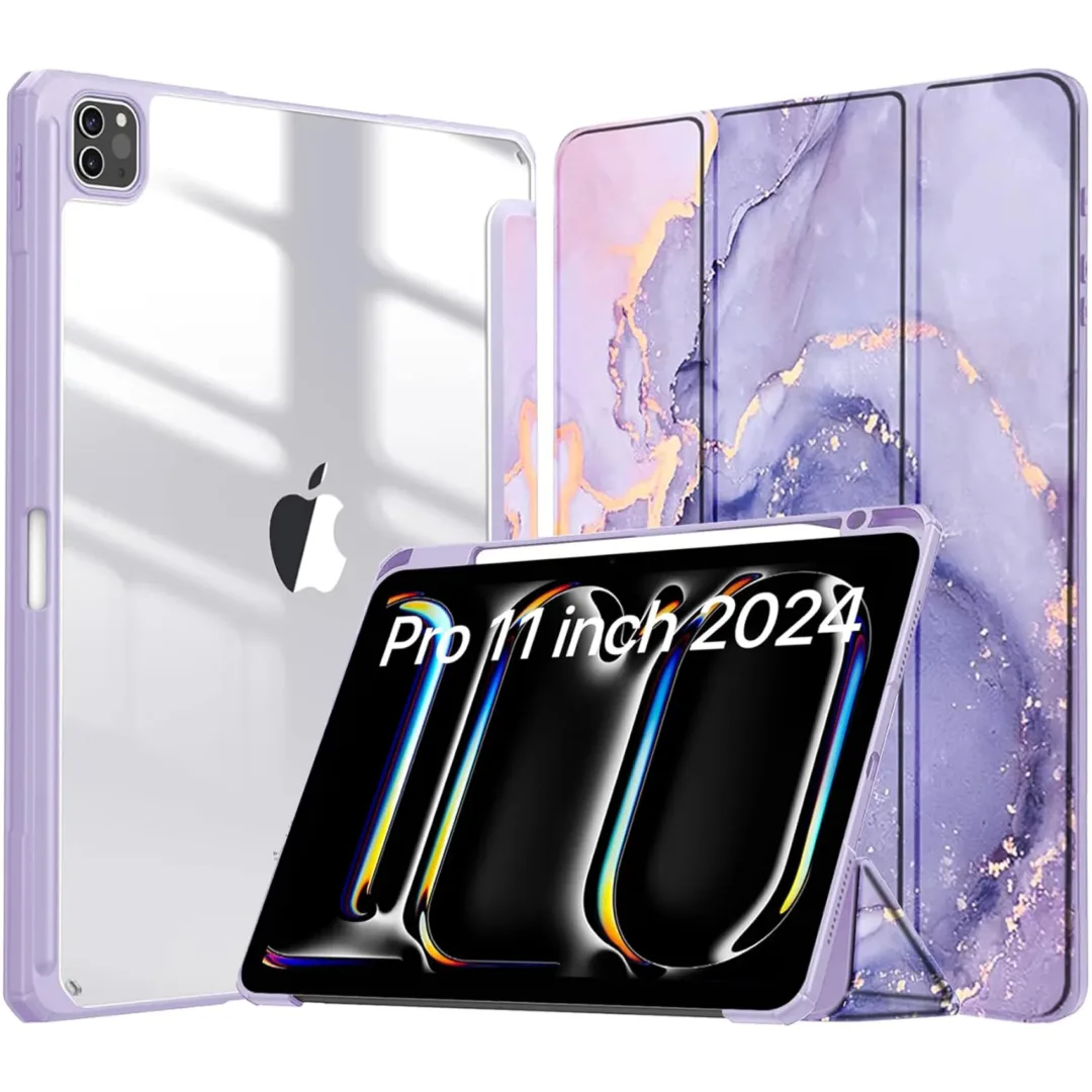 Robustrion for iPad Pro 11 inch M4 Cover Case 5th Generation (M4 2024) with [Pencil Holder] [Transparent Back] Hybrid Case Cover for iPad Pro 11 inch [Auto Sleep Wake Support]