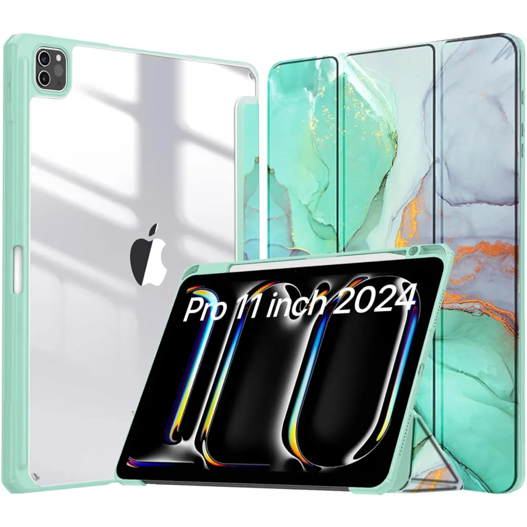 Robustrion for iPad Pro 11 inch M4 Cover Case 5th Generation (M4 2024) with [Pencil Holder] [Transparent Back] Hybrid Case Cover for iPad Pro 11 inch [Auto Sleep Wake Support]