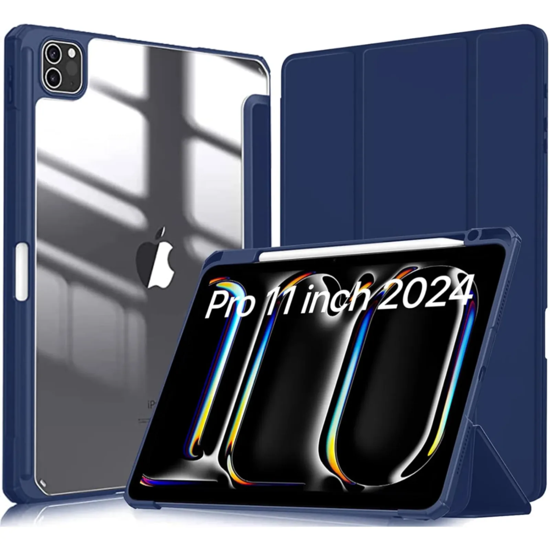 Robustrion for iPad Pro 11 inch M4 Cover Case 5th Generation (M4 2024) with [Pencil Holder] [Transparent Back] Hybrid Case Cover for iPad Pro 11 inch [Auto Sleep Wake Support] - Navy