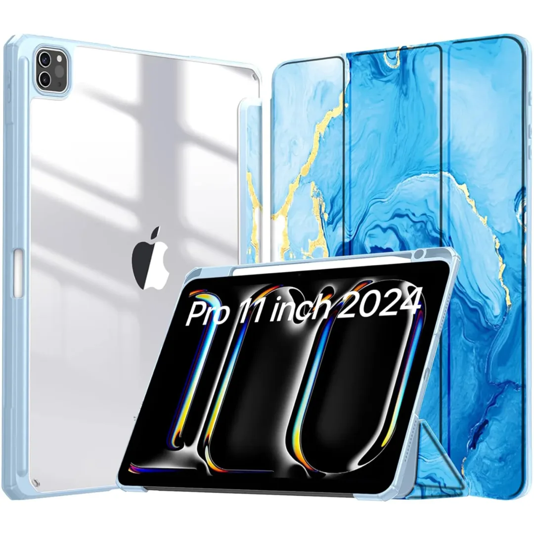 Robustrion for iPad Pro 11 inch M4 Cover Case 5th Generation (M4 2024) with [Pencil Holder] [Transparent Back] Hybrid Case Cover for iPad Pro 11 inch [Auto Sleep Wake Support]