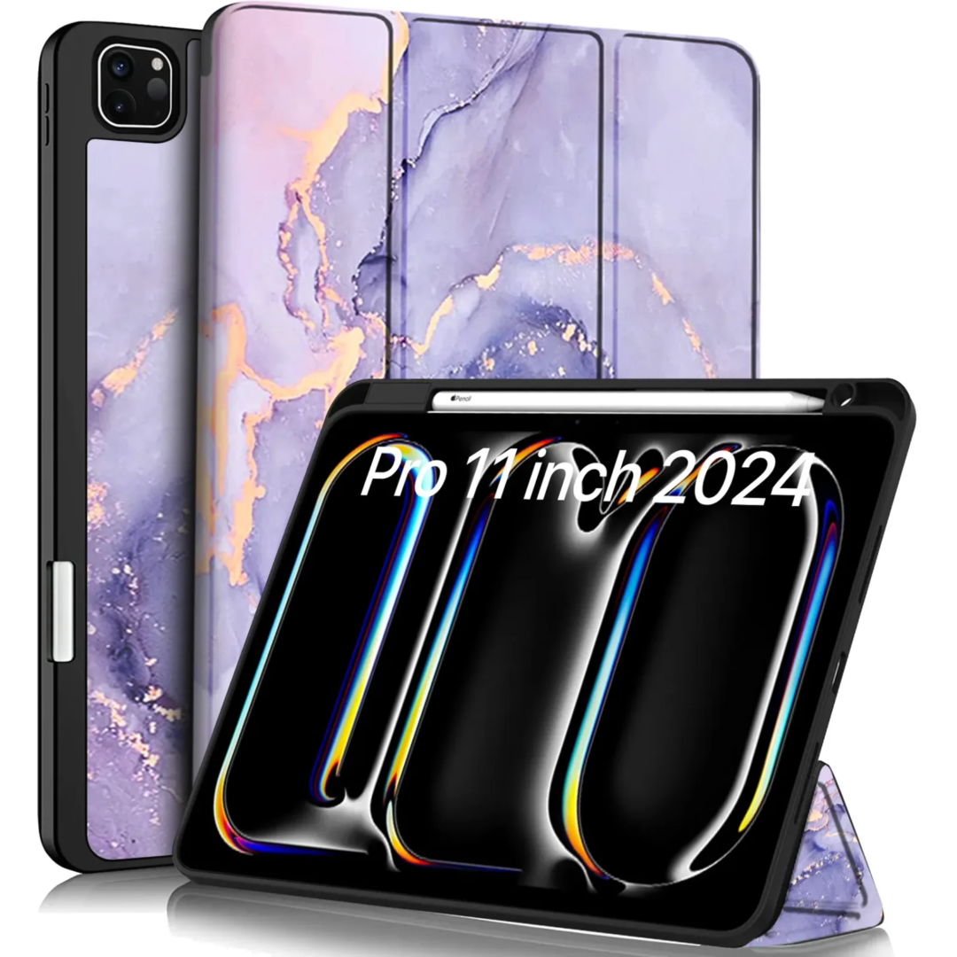 Robustrion Cover for iPad Pro 11 inch Cover Case 5th Generation (M4 2024) with Pencil Holder, Case Cover for iPad Pro 11 inch 2024 [Auto Sleep Wake Support] - MrblLlac